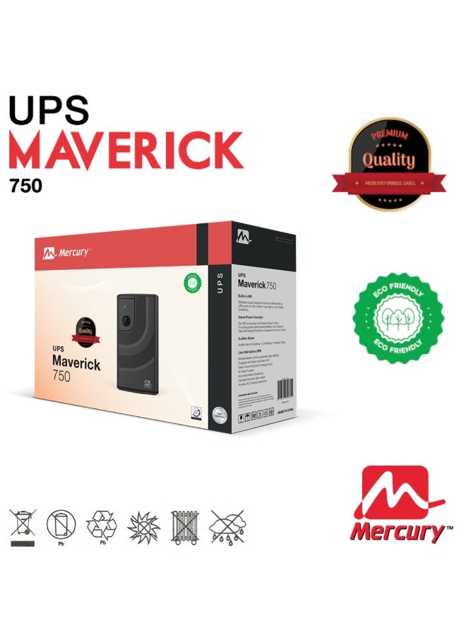 ميركيري جهاز تزويد الطاقة غير المنقطع (UPS) من ميركوري مافريك بقدرة 750 فولت أمبير/360 واط، يعمل دون اتصال بالإنترنت، مزود بشاشة LED، ومقبسين كهربائيين عالميين، وبطارية 7 أمبير/ساعة - Image 2